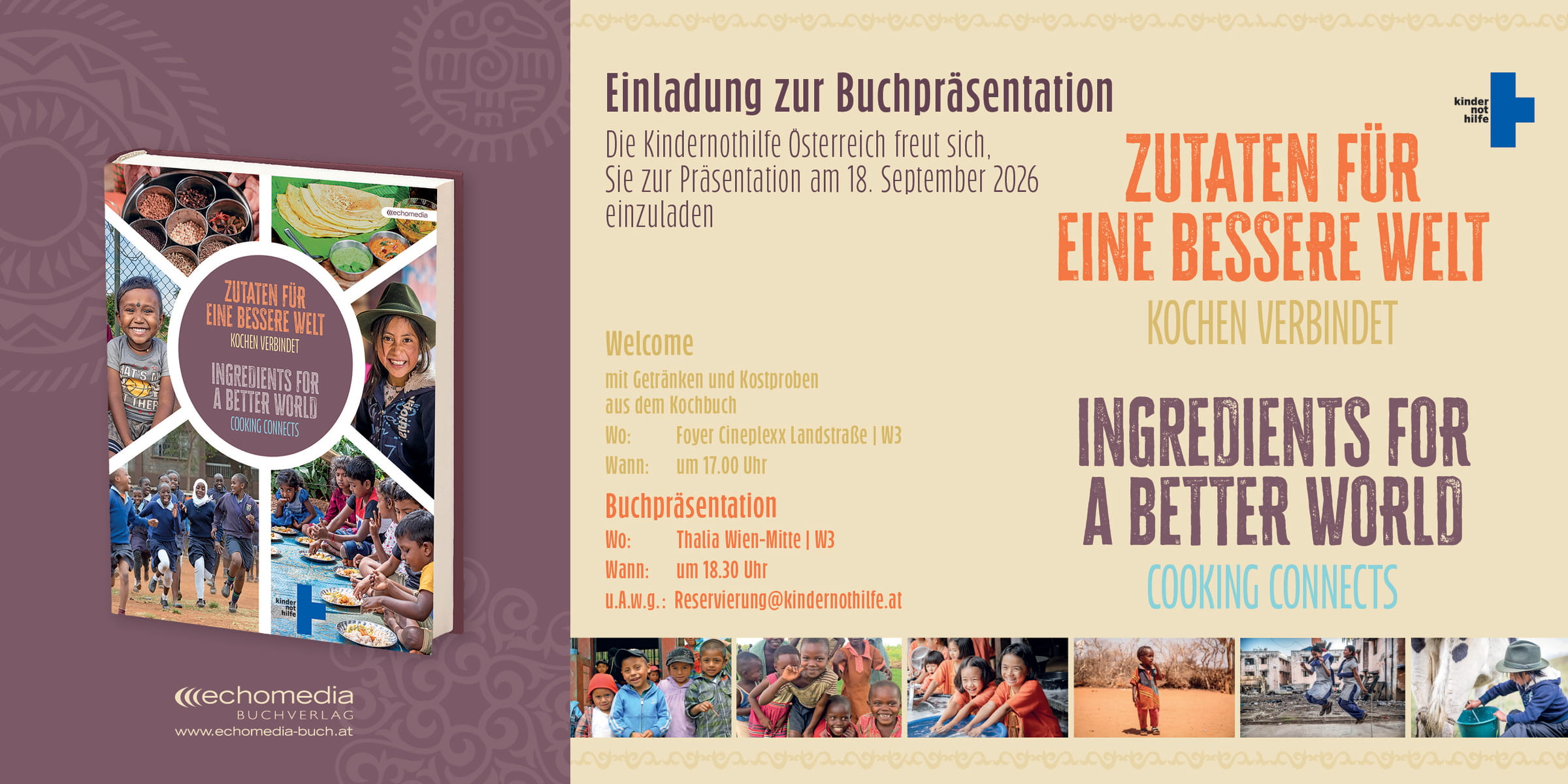 Einladung Buchpräsentation Kindernothilfe Österreich Kochbuch. Einladung Buchpräsentation Kindernothilfe Österreich Kochbuch.